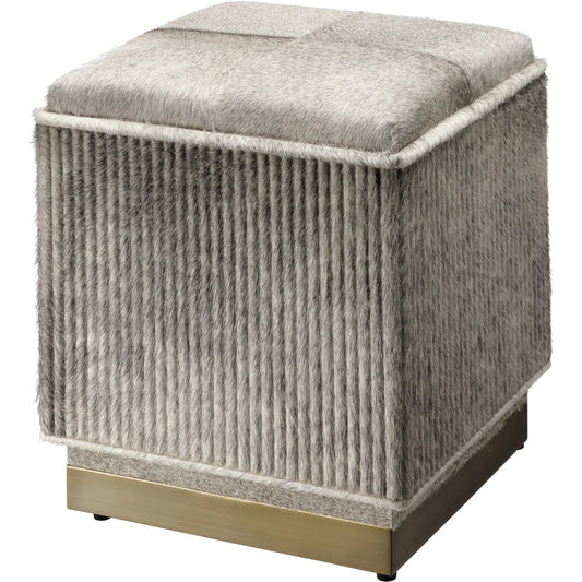Easton Ottoman by Jamie Young. Made from hair on hide, mdf, metal: iron in a modern style.