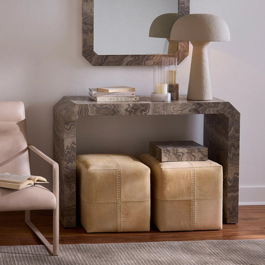 Grounded Console Table by Jamie Young in grey and sand grey. Made from wood in a unique style.