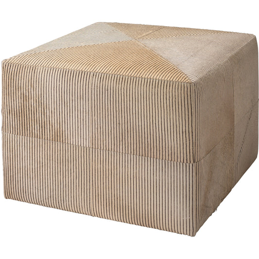 Pinstriped Ottoman by Jamie Young in black & cream hide. Made from mdf, hide in a cottage & farmhouse style.
