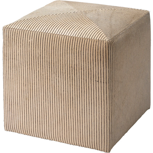 Pinstriped Ottoman by Jamie Young in black & cream hide. Made from mdf, hide in a cottage & farmhouse style.