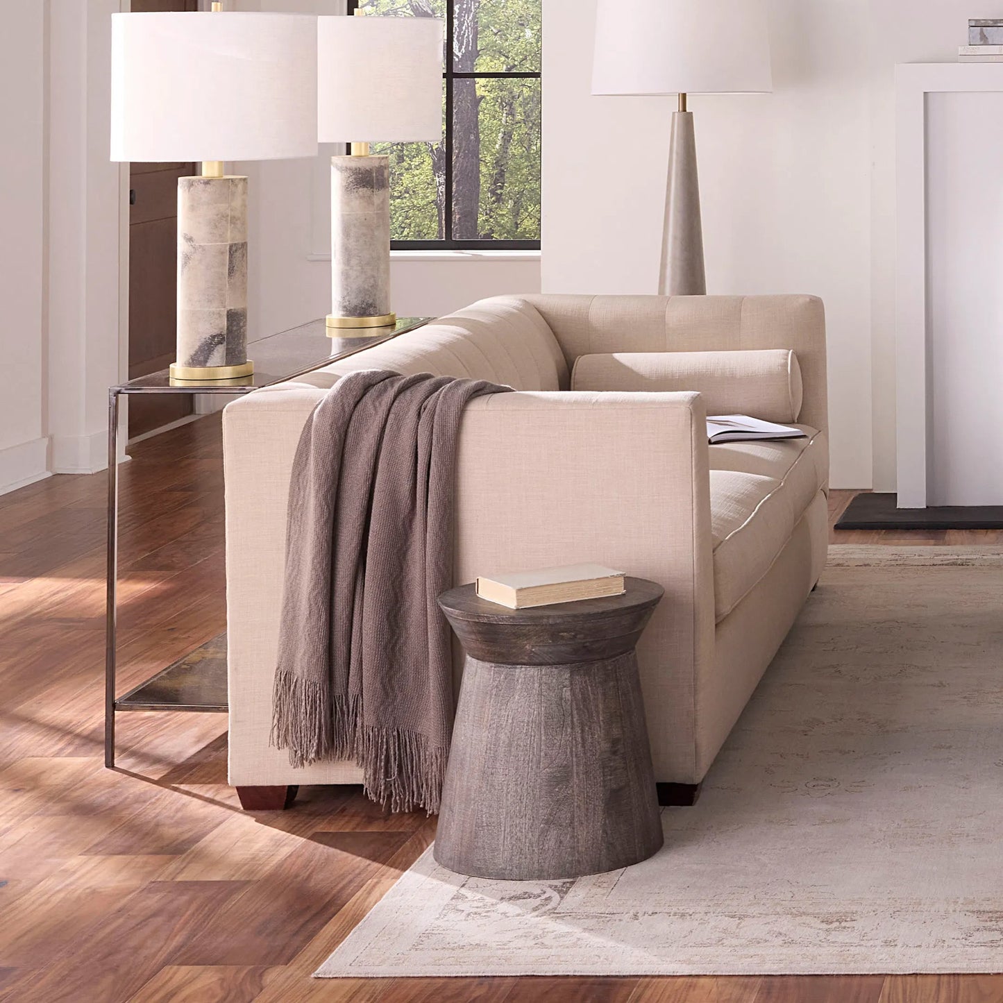 002 SI-2531183 | Lifestyle | Porcini Side Table by Jamie Young in grey and grey wash. Made from wood in a unique style.