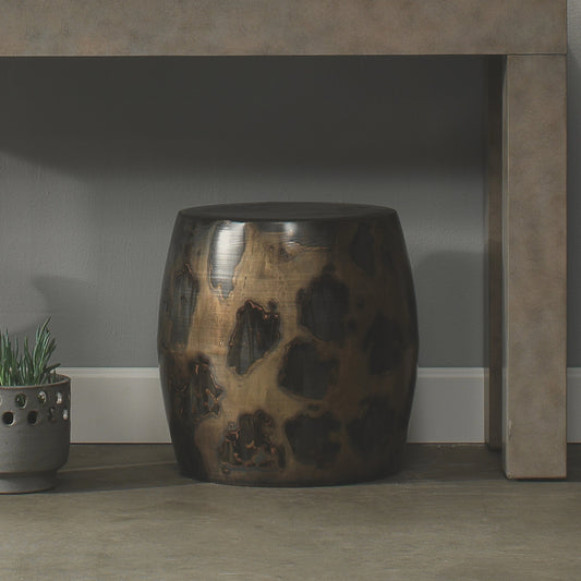 Realm Side Table by Jamie Young in acid washed metal. Made from iron in a eclectic & global style.