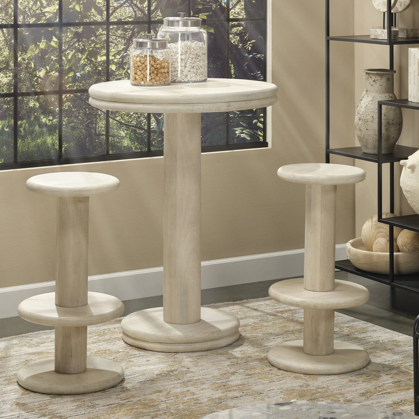 004 SI-2146447 | Lifestyle | Rye Barstool by Jamie Young in white bleach. Made from mango wood in a modern style.