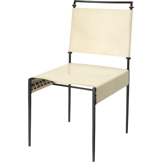 Sweetwater Dining Chair by Jamie Young in off white leather & black forged iron. Made from leather, forged iron in a modern style.