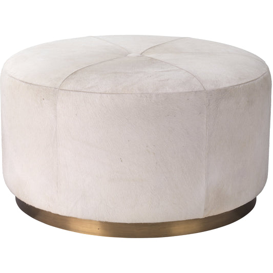 Thackeray Pouf by Jamie Young. Made from hide in a modern style.