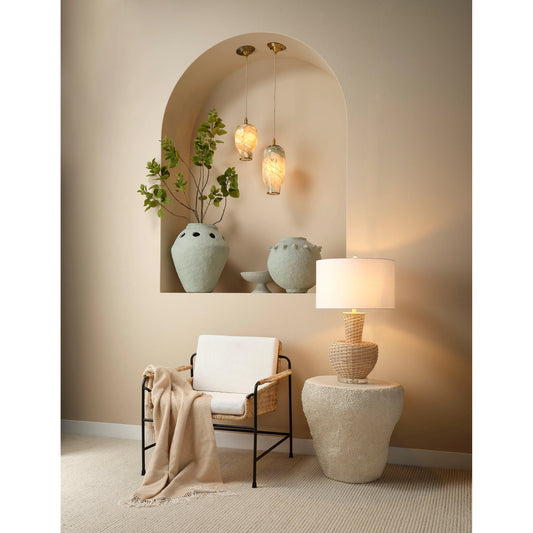 Uni Side Table by Jamie Young in cream white. Made from fiber glass in a coastal style.