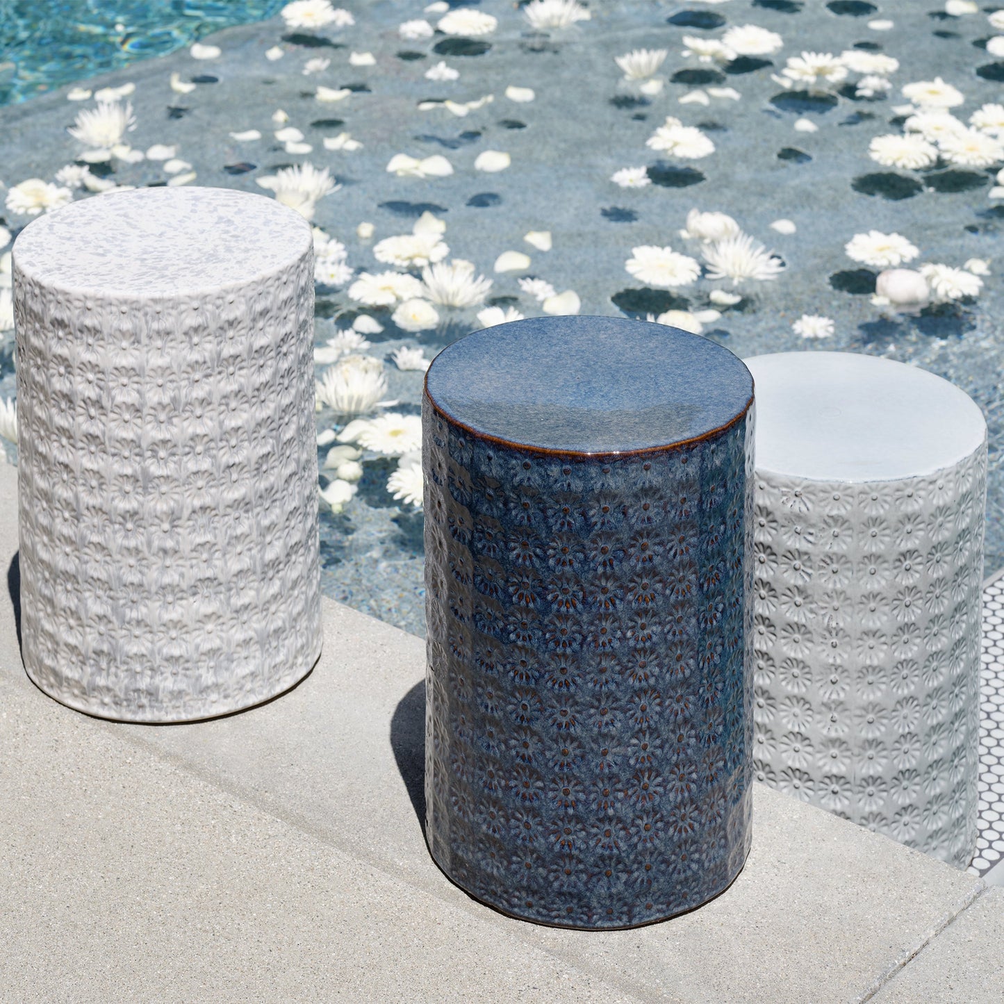 015 SR-819743 | Lifestyle | Wildflower Side Table by Jamie Young. Made from ceramic in a coastal style.