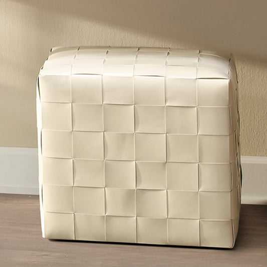 Woven Leather Ottoman by Jamie Young. Made from leather, mdf in a modern style.