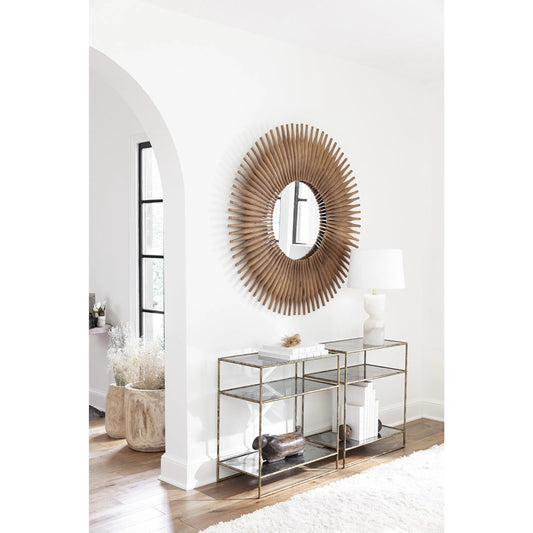 Rolling Pin Mirror by Regina Andrew in brown. Made from wood in a modern style.