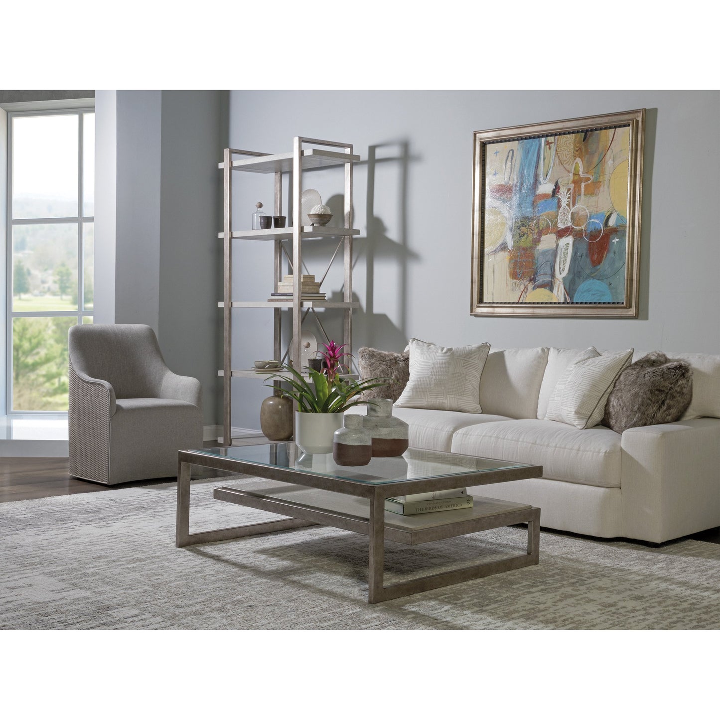 003 SR-834623 | Lifestyle | Soiree Rectangular Cocktail Table by Artistica Home in light gray. Made from unique in a modern style.