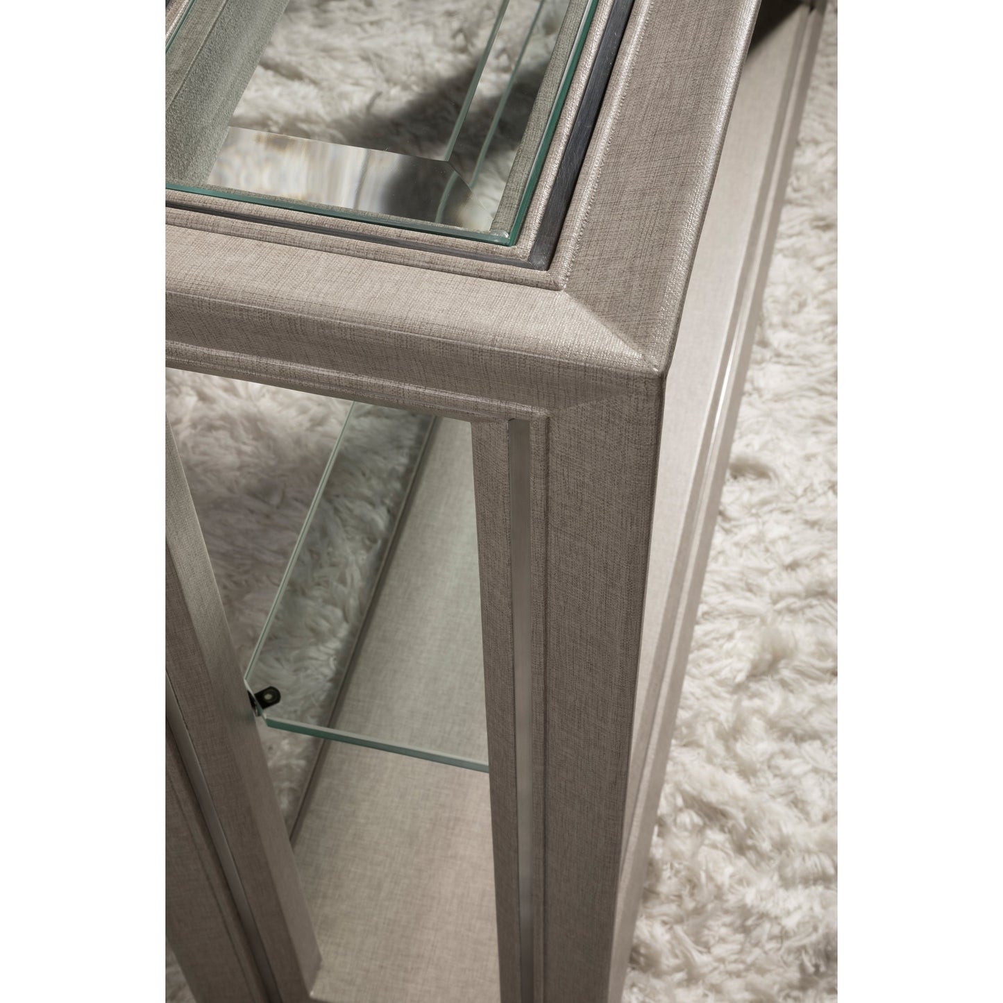 004 SR-834734 | Lifestyle | Zeitgeist Linen Console by Artistica Home in gray. Made from unique in a transitional style.