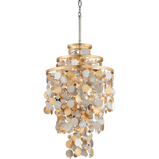 001 SI-2387243 | Primary Silo | Ambrosia Chandelier by Corbett in gold silver leaf, stainless. Made from hand crafted iron in a eclectic & global style.
