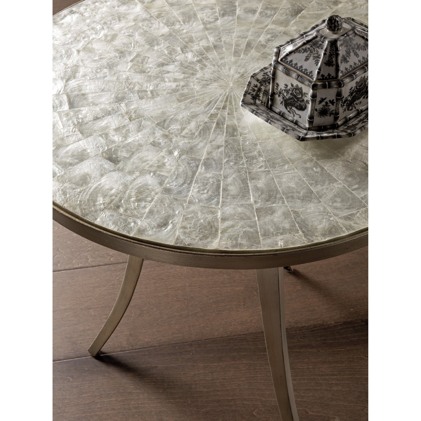 002 SR-834250 | Closeup | Capiz Round End Table by Artistica Home. Made from unique in a transitional style.