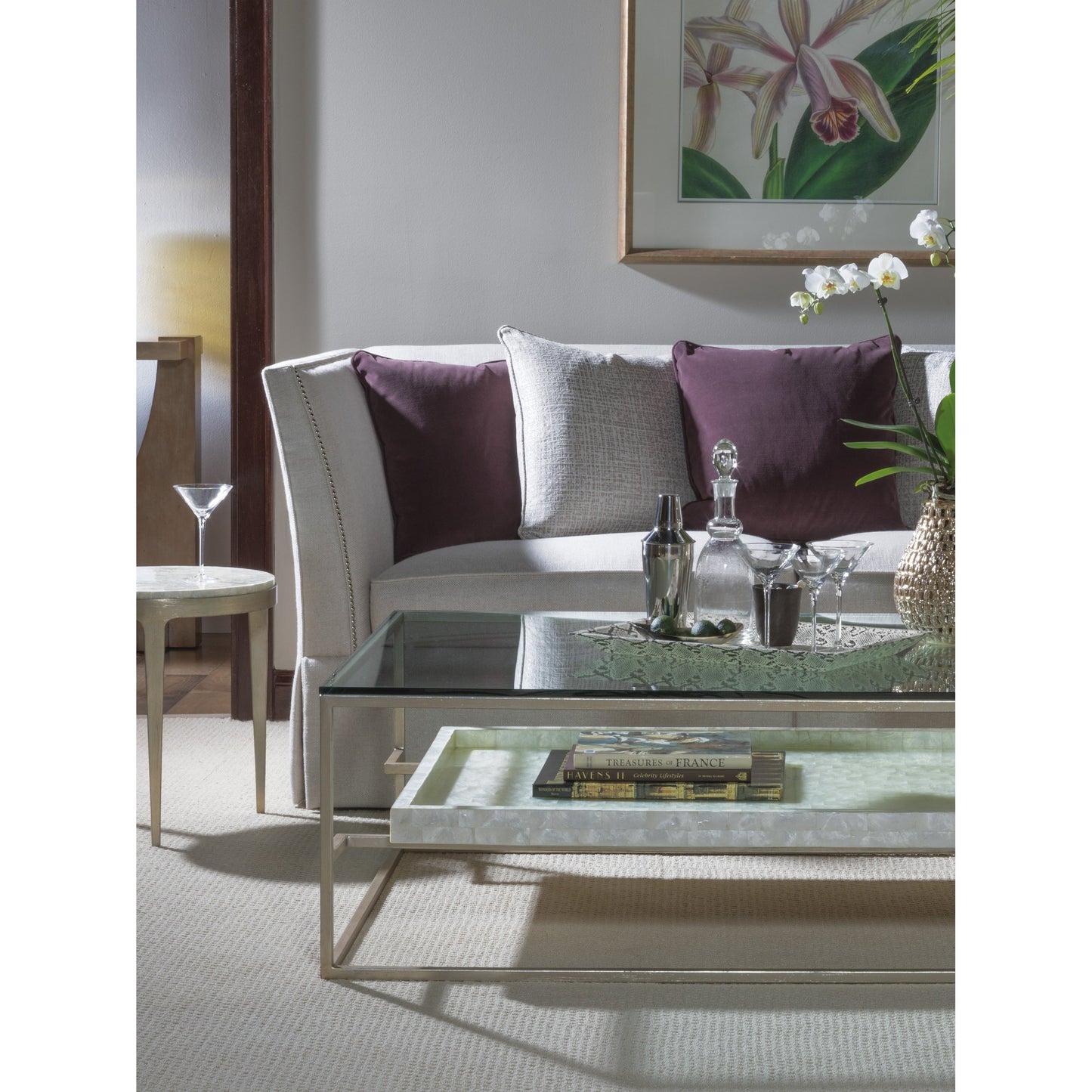 006 SR-834295 | Lifestyle | Cumulus Capiz Cocktail Table by Artistica Home in champagne. Made from unique in a modern style.