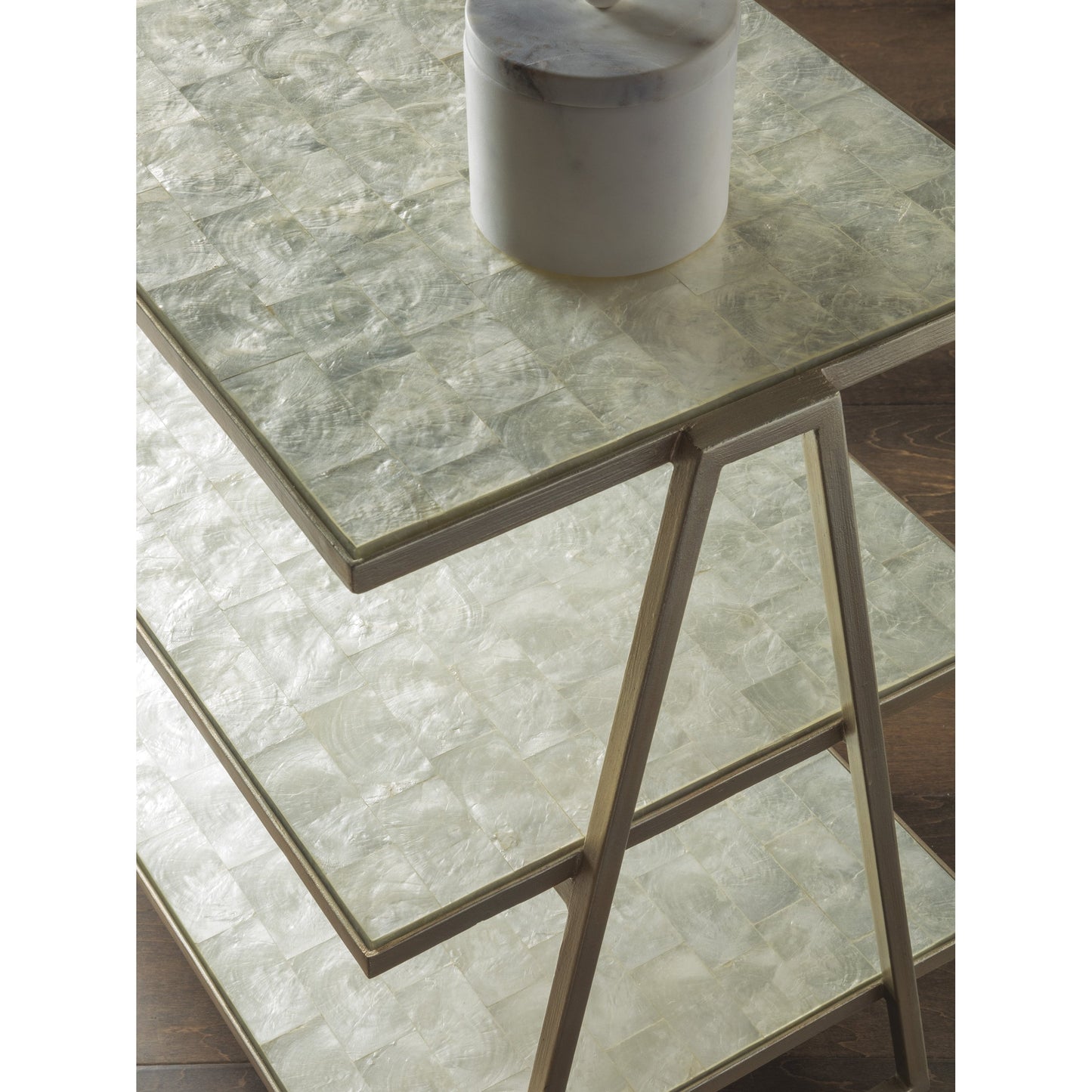 002 SR-834299 | Additional Silo | Cumulus Capiz Triangular Tier Table by Artistica Home in champagne. Made from unique in a modern style.