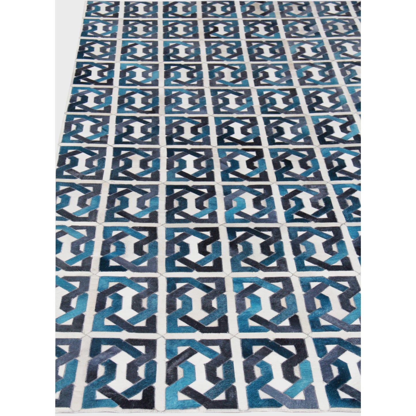 003 SI-1829113,SI-1829115 | Closeup | Natural Hide Rug - Ivory, Navy, Medium Blue by Exquisite Rugs in ivory, navy, medium blue. Made from leather hide in a unique style.