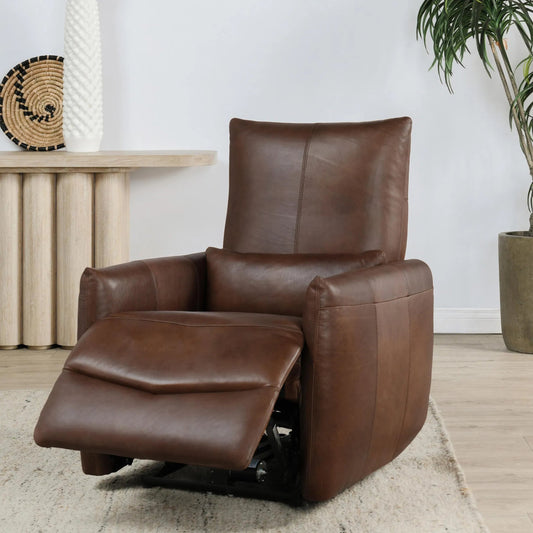 Thaya Leather Power Recliner Chair by Classic Home. Made from top grain leather in a traditional style.