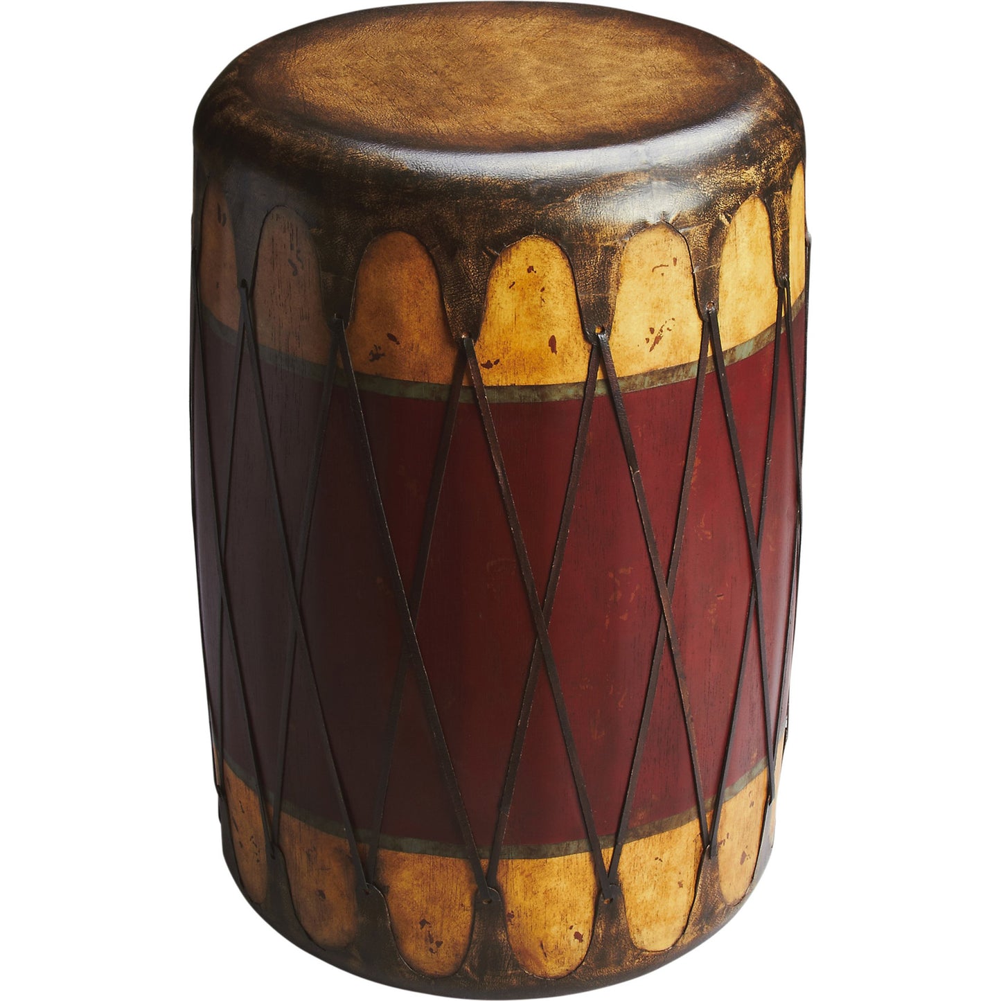 001 O-BUTLER-2199120 | Additional Silo | Navajo Drum Table by Butler Specialty Company in multi-color and mountain lodge. Made from gemelina wood solids, fiberglass, leather in a eclectic & global style.