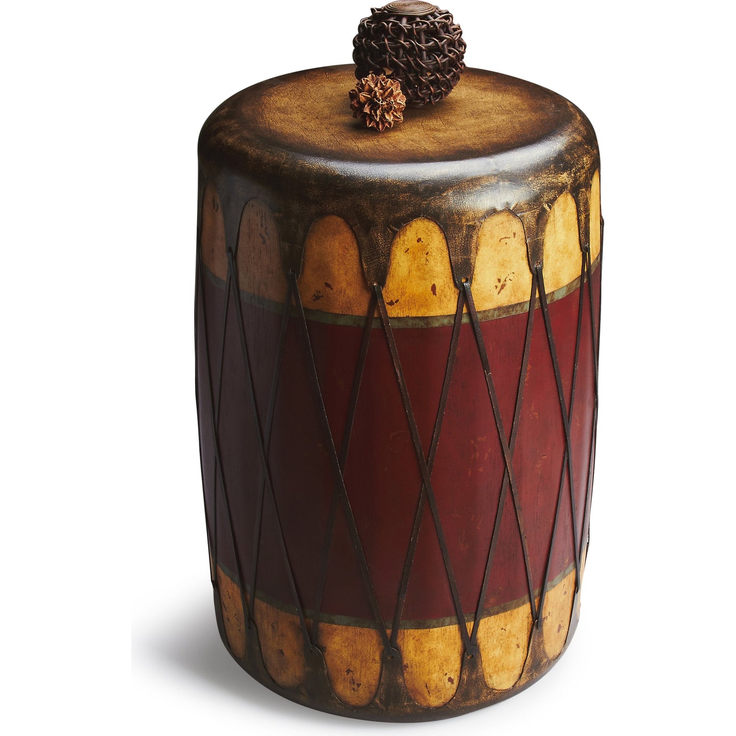 002 O-BUTLER-2199120 | Additional Silo | Navajo Drum Table by Butler Specialty Company in multi-color and mountain lodge. Made from gemelina wood solids, fiberglass, leather in a eclectic & global style.