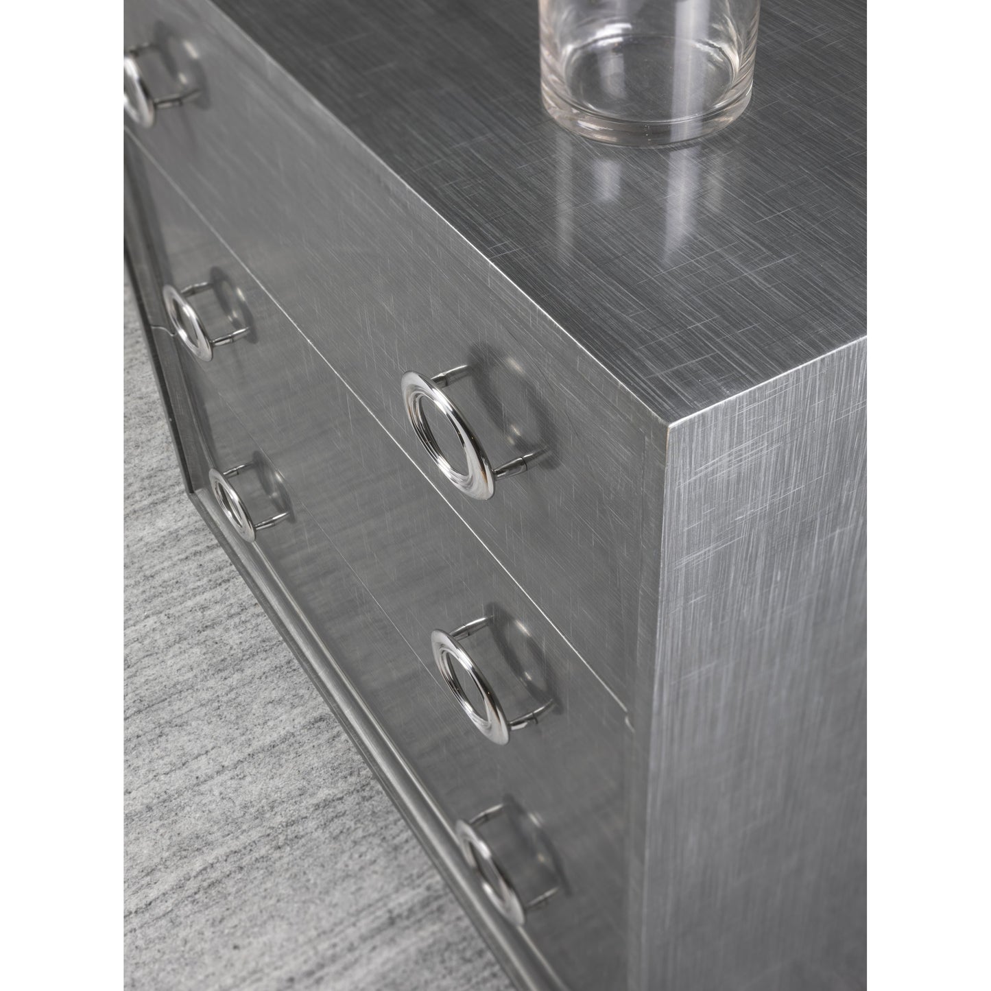 003 SR-834401 | Closeup | Iridium Hall Chest by Artistica Home in gray silver crosshatch. Made from unique in a transitional style.