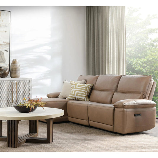 Branford Leather Power Recliner Sectional Sofa by Classic Home in camel. Made from top grain leather in a traditional style.