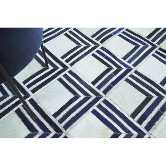 Natural Hide Rug V by Exquisite Rugs in navy, multi. Made from leather hide in a unique style.