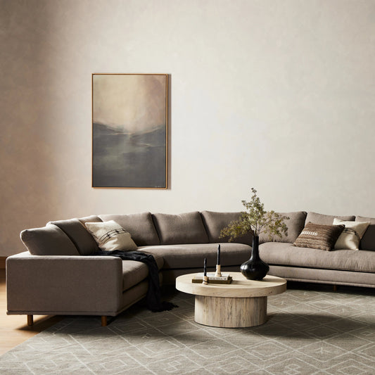 Dom 3-Piece Sectional by Four Hands in portland cobblestone, distressed sienna. Made from 100% polyester, solid rosa morada in a modern style.