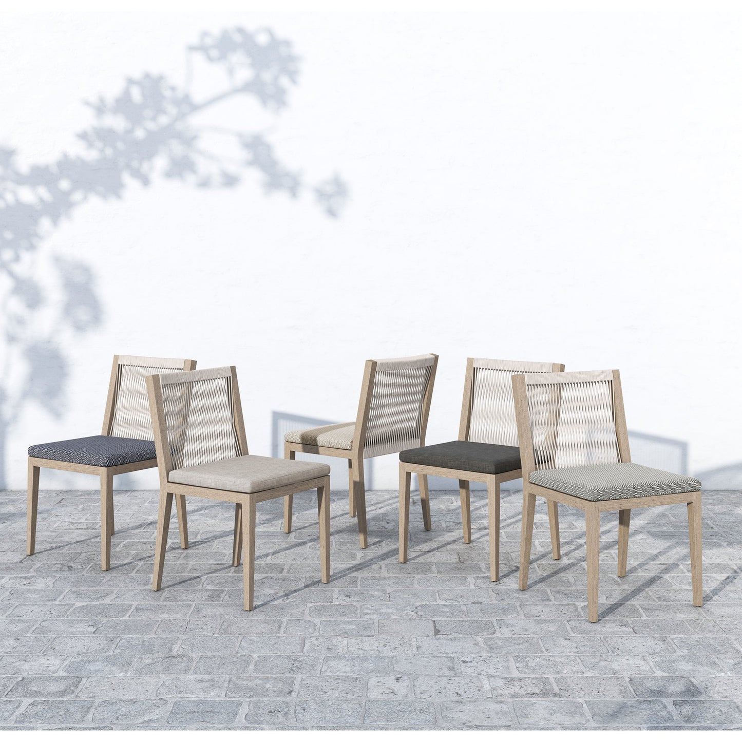 018 SR-810013,SR-810014 | Lifestyle | Sherwood Outdoor Dining Chair, Washed Brown by Four Hands in washed brown. Made from 100% olefin, solid fsc®-certified teak, 100% polypropylene in a cottage & farmhouse style.
