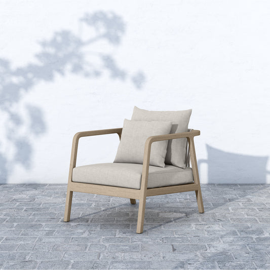 Numa Outdoor Chair - Washed Brown by Four Hands in stone gray. Made from 100% olefin, solid fsc®-certified teak, 100% polypropylene in a coastal style.