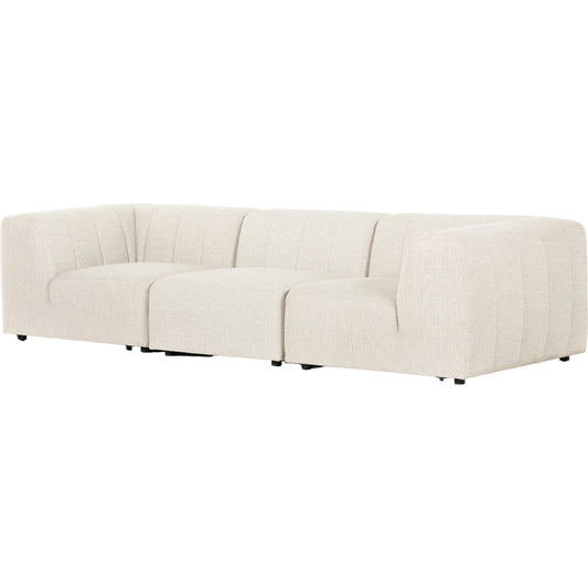 Gwen Outdoor 3-Piece Sectional by Four Hands in faye sand. Made from 100% olefin, 91% polyurethane foam pad, 9% polyester fiber batting, 100% polypropylene in a modern style.