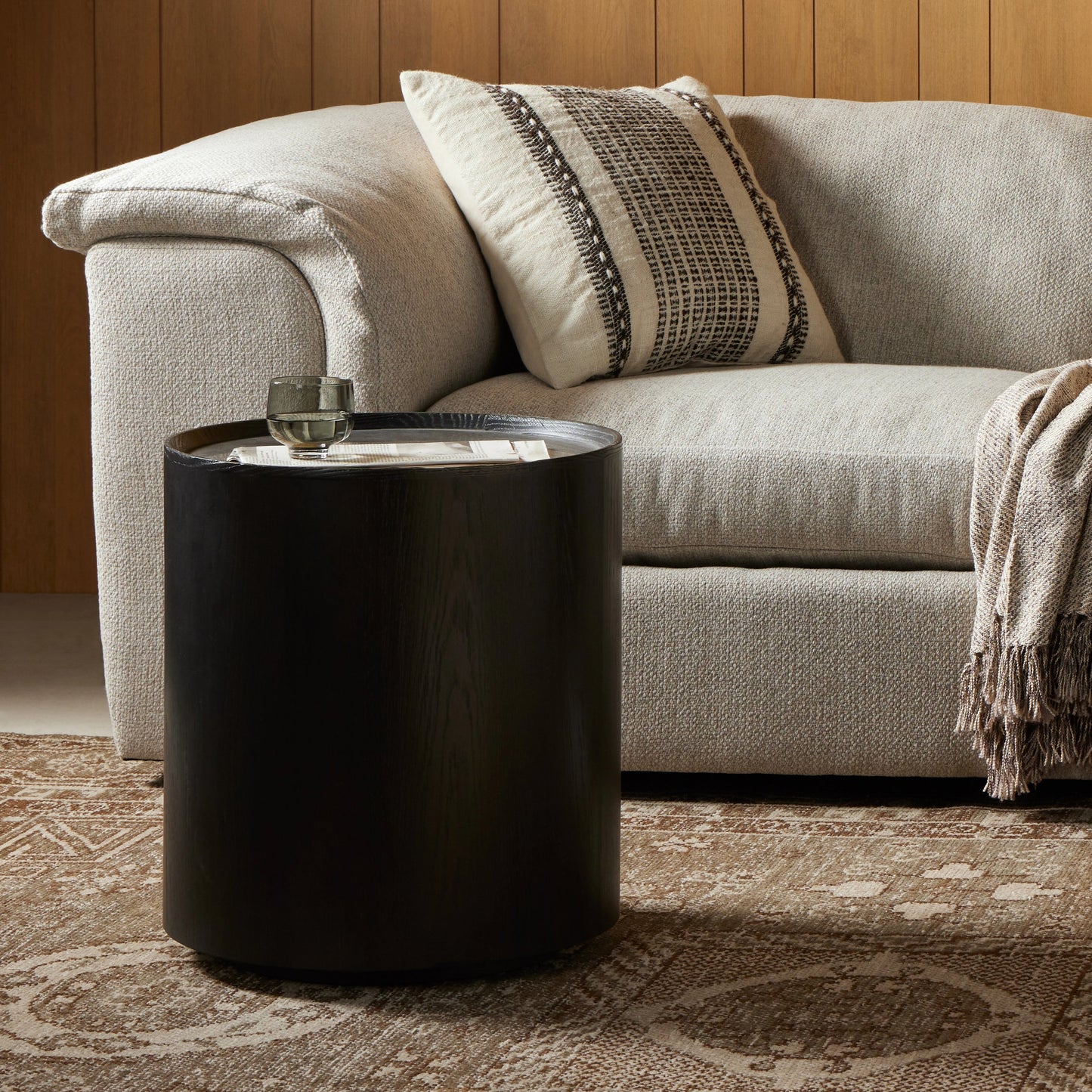 006 SI-1714295 | Lifestyle | Astoria End Table by Four Hands in ebony, bluestone and ebony, blue stone. Made from bluestone, solid oak, oak plywood in a modern style.