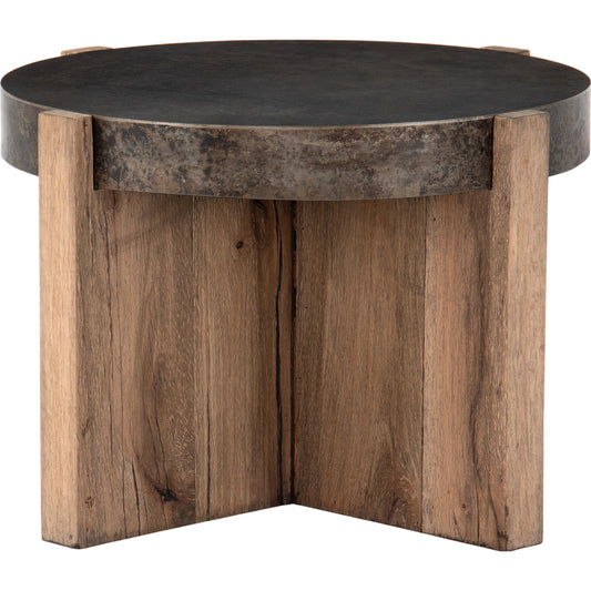 001 SI-1714454 | Primary Silo | Bingham End Table by Four Hands in rustic oak veneer, distressed iron and distressed iron. Made from thick oak veneer, engineered hardwood, iron in a rustic style.