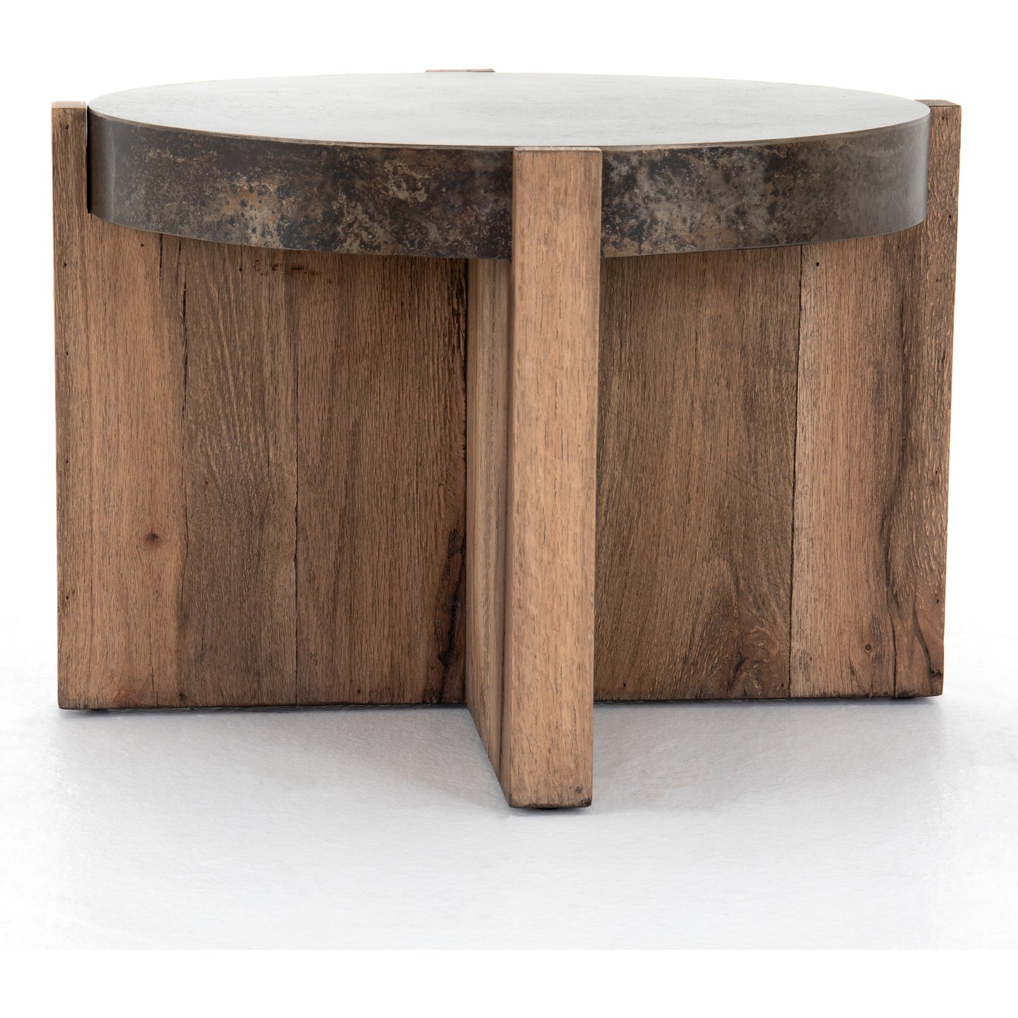 004 SI-1714454 | Additional Silo | Bingham End Table by Four Hands in rustic oak veneer, distressed iron and distressed iron. Made from thick oak veneer, engineered hardwood, iron in a rustic style.