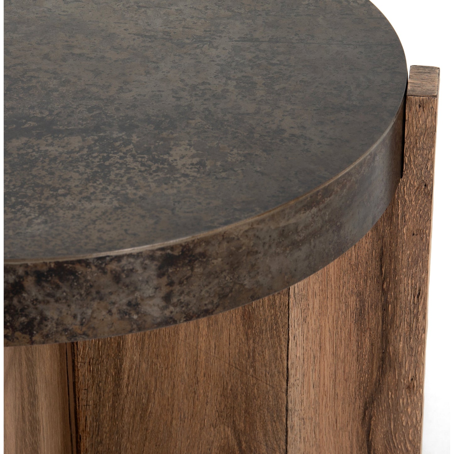 008 SI-1714454 | Additional Silo | Bingham End Table by Four Hands in rustic oak veneer, distressed iron and distressed iron. Made from thick oak veneer, engineered hardwood, iron in a rustic style.