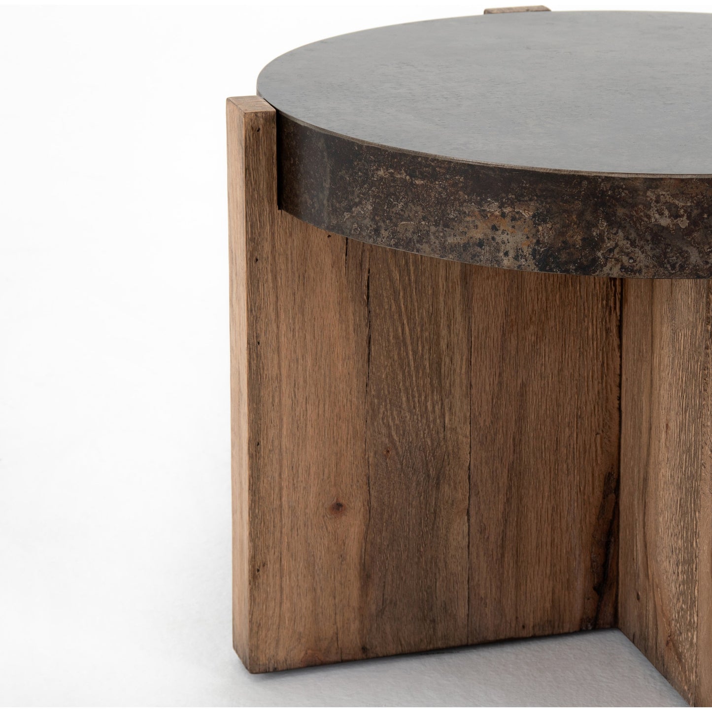 010 SI-1714454 | Additional Silo | Bingham End Table by Four Hands in rustic oak veneer, distressed iron and distressed iron. Made from thick oak veneer, engineered hardwood, iron in a rustic style.