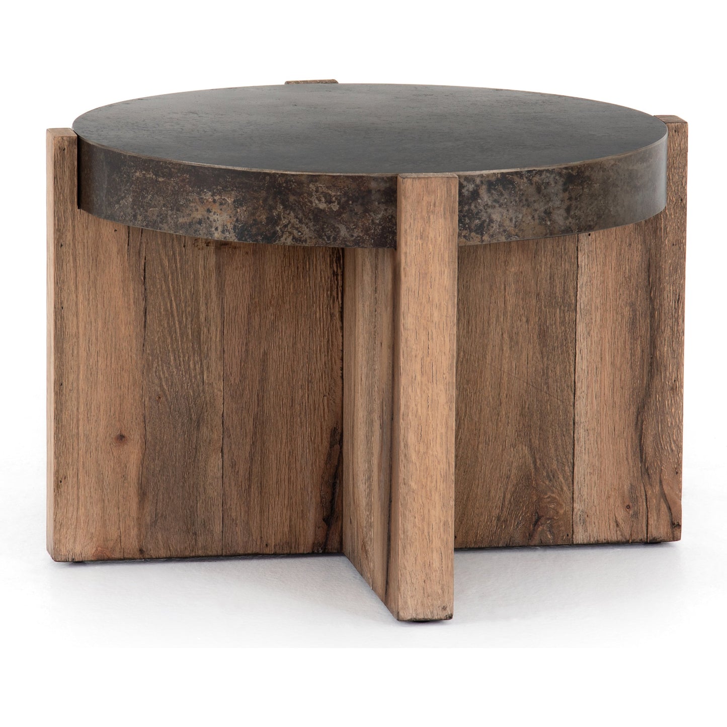 003 SI-1714454 | Additional Silo | Bingham End Table by Four Hands in rustic oak veneer, distressed iron and distressed iron. Made from thick oak veneer, engineered hardwood, iron in a rustic style.