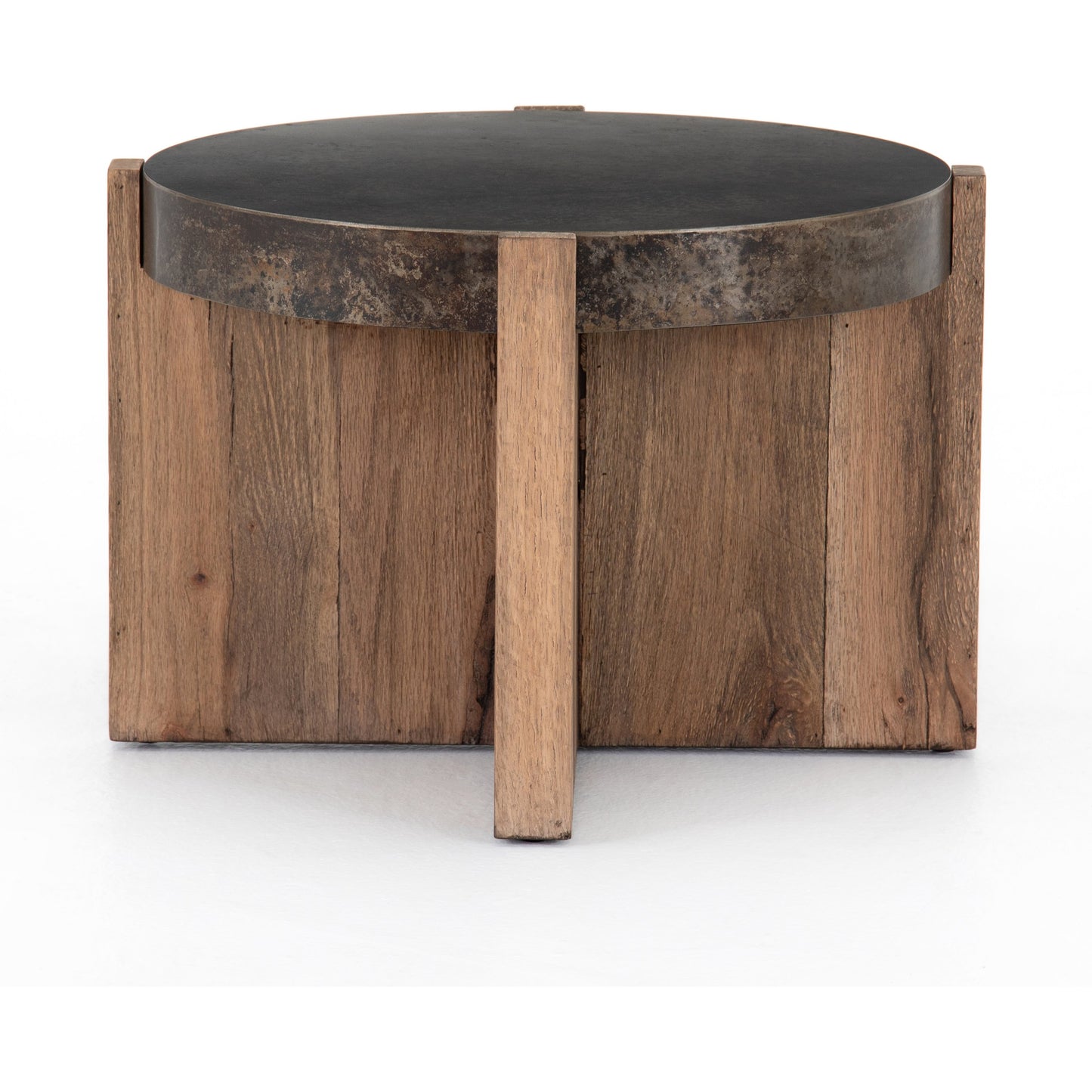 005 SI-1714454 | Additional Silo | Bingham End Table by Four Hands in rustic oak veneer, distressed iron and distressed iron. Made from thick oak veneer, engineered hardwood, iron in a rustic style.