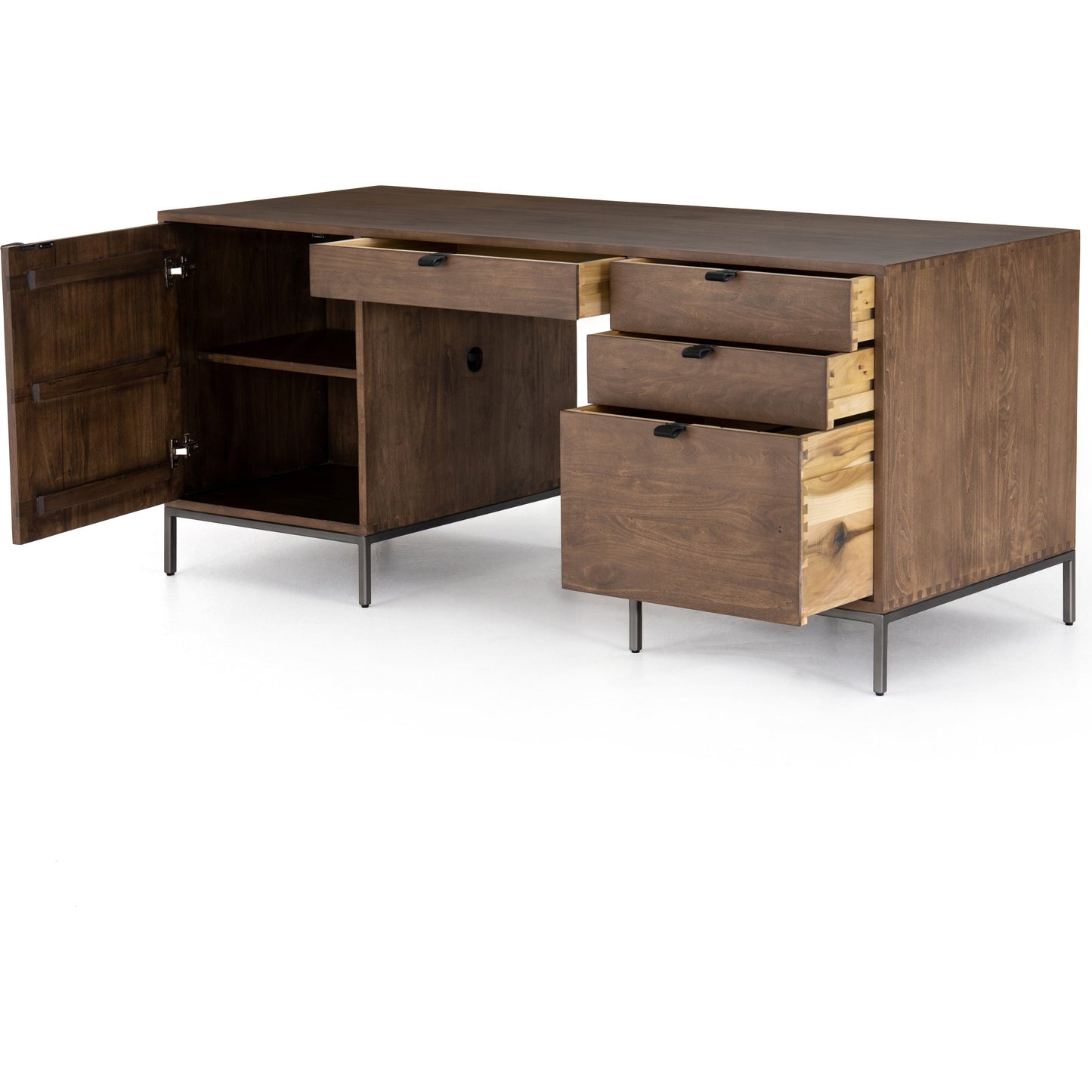 006 SI-1717033 | Additional Silo | Trey Executive Desk by Four Hands. Made from solid poplar, top grain leather, iron in a rustic style.