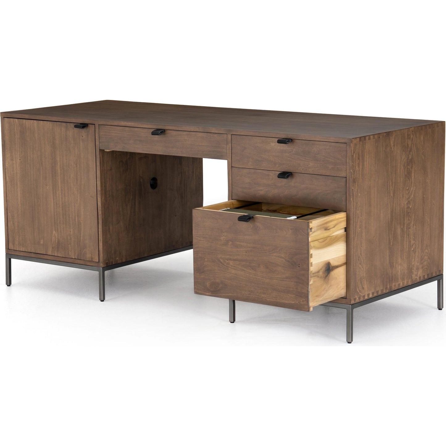 027 SI-1717033 | Additional Silo | Trey Executive Desk by Four Hands. Made from solid poplar, top grain leather, iron in a rustic style.