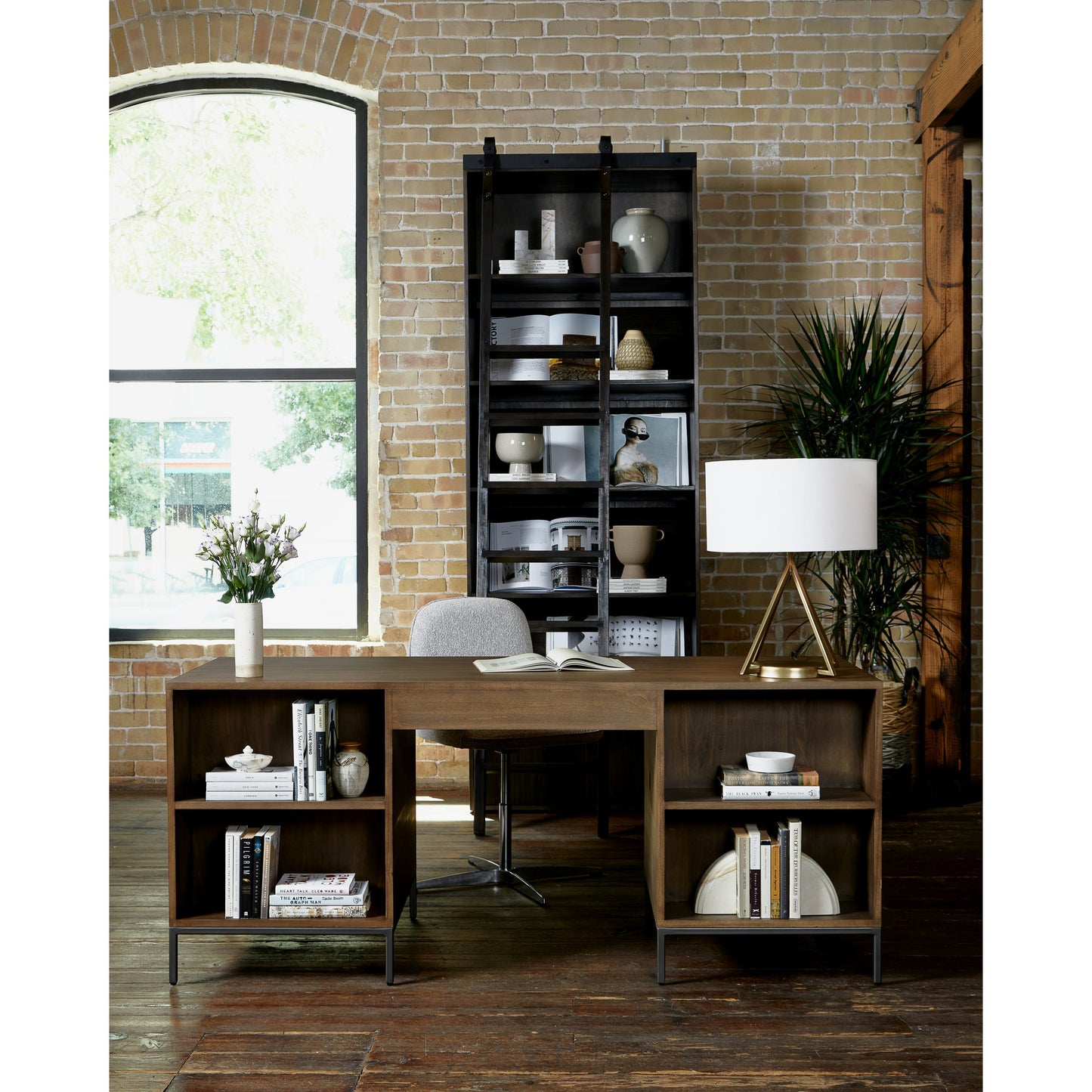 034 SI-1717033 | Lifestyle | Trey Executive Desk by Four Hands. Made from solid poplar, top grain leather, iron in a rustic style.