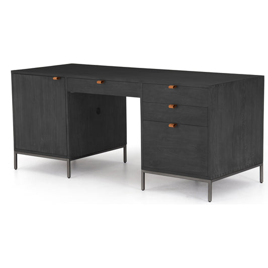 Trey Executive Desk by Four Hands. Made from solid poplar, top grain leather, iron in a rustic style.