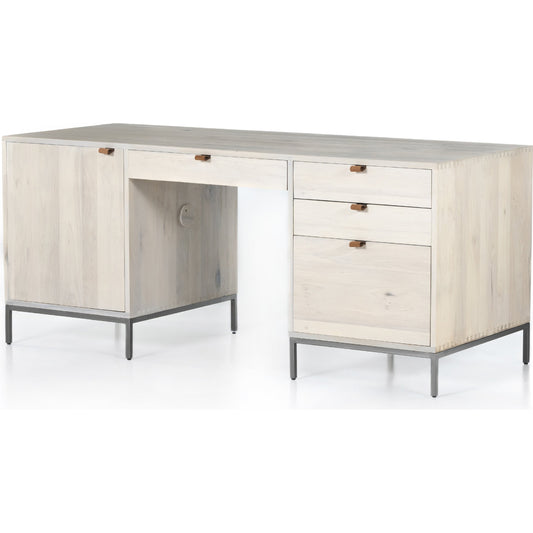 Trey Executive Desk by Four Hands. Made from solid poplar, top grain leather, iron in a rustic style.