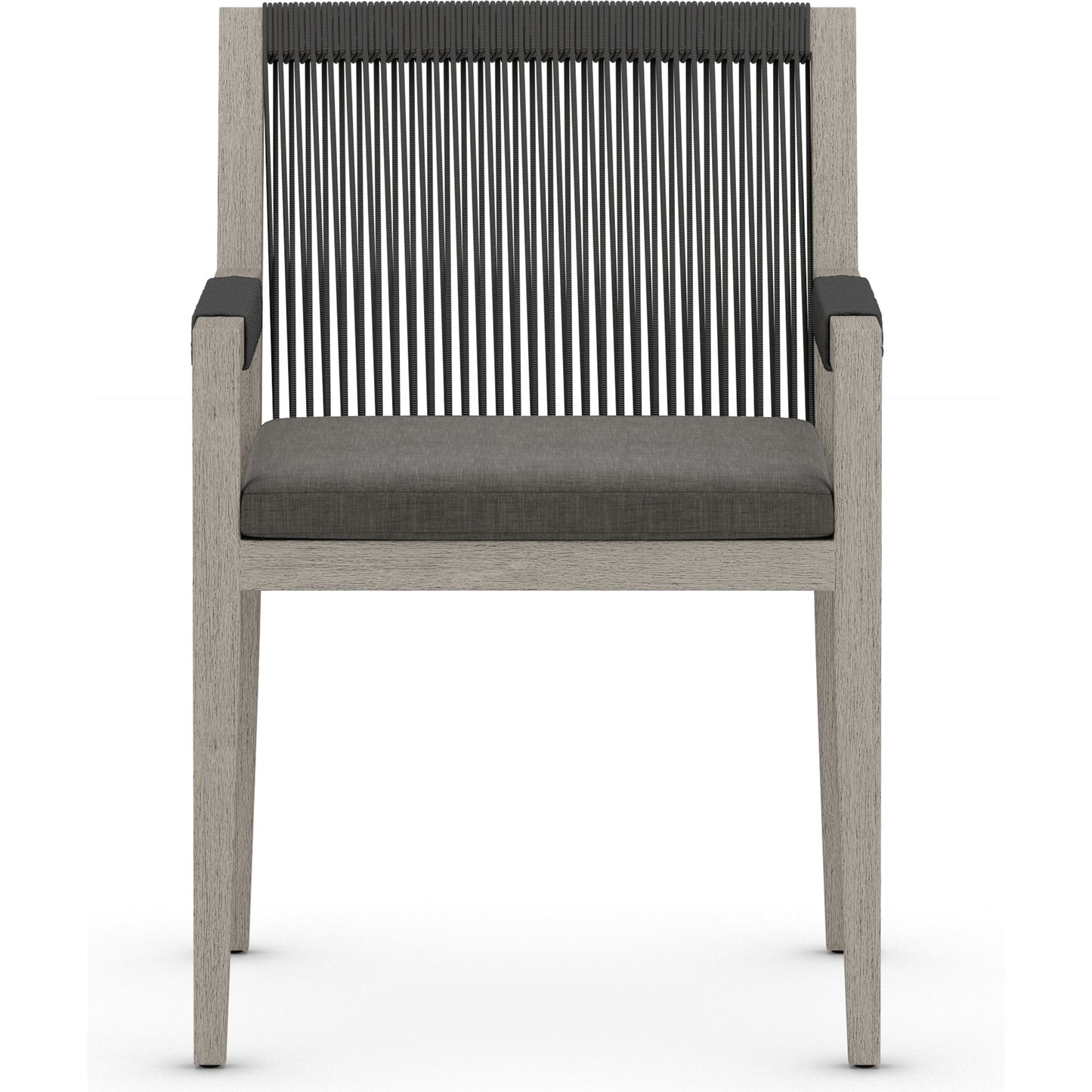 005 SI-1716720 | Additional Silo | Sherwood Outdoor Dining Armchair, Weathered Grey by Four Hands. Made from 100% olefin, solid fsc®-certified teak, 100% polypropylene in a coastal style.