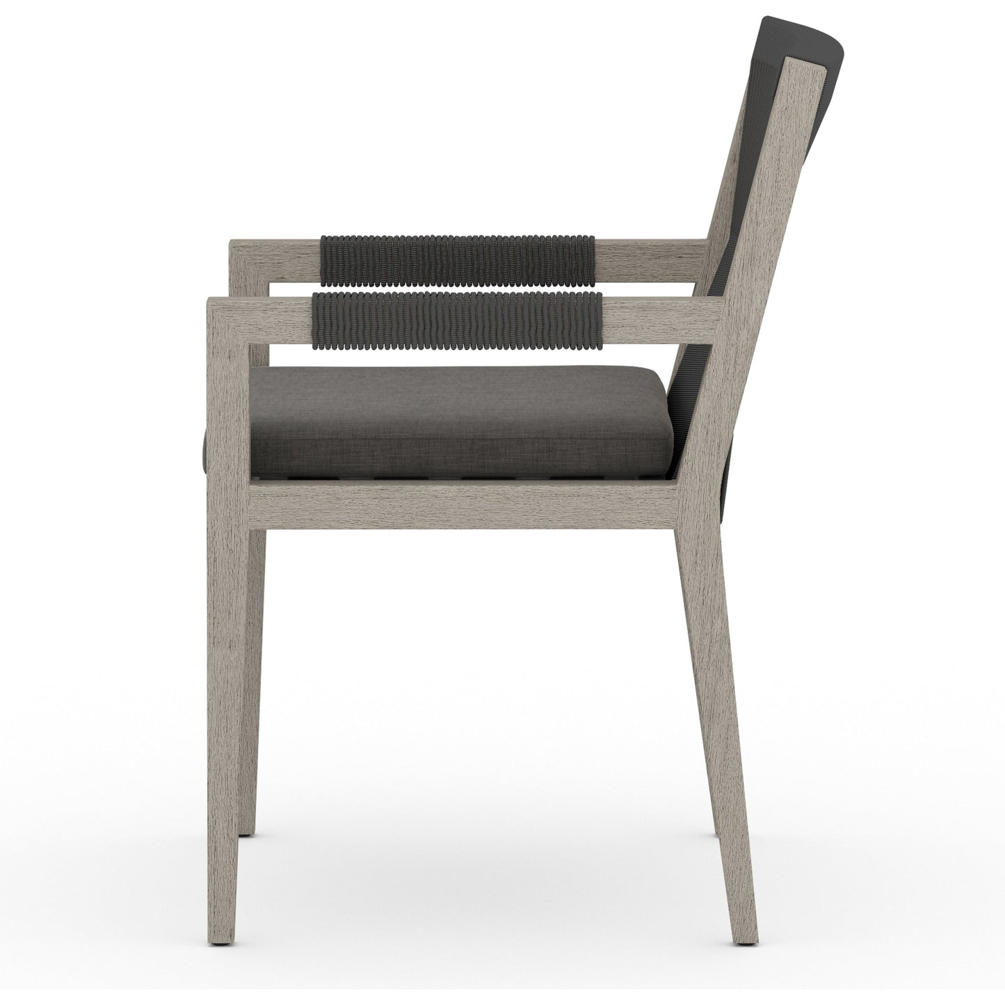 009 SI-1716720 | Additional Silo | Sherwood Outdoor Dining Armchair, Weathered Grey by Four Hands. Made from 100% olefin, solid fsc®-certified teak, 100% polypropylene in a coastal style.