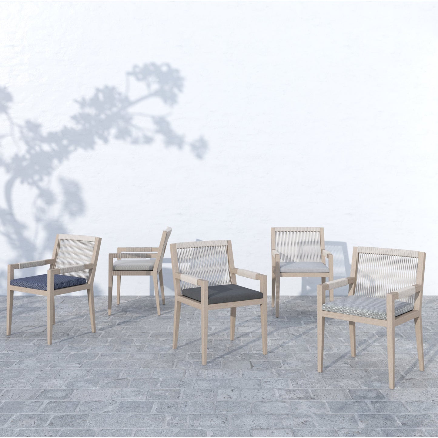 005 SR-810011,SR-810012 | Additional Silo | Sherwood Dining Armchair, Washed Brown by Four Hands. Made from 100% olefin, solid fsc®-certified teak, 100% polypropylene in a cottage & farmhouse style.