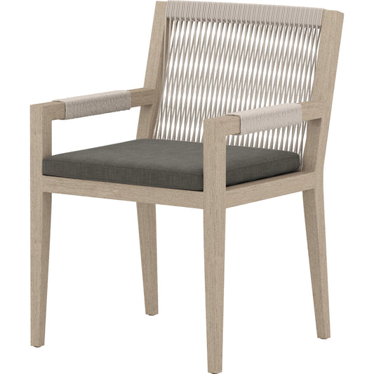 001 SR-810011 | Additional Silo | Sherwood Dining Armchair, Washed Brown by Four Hands. Made from 100% olefin, solid fsc®-certified teak, 100% polypropylene in a cottage & farmhouse style.