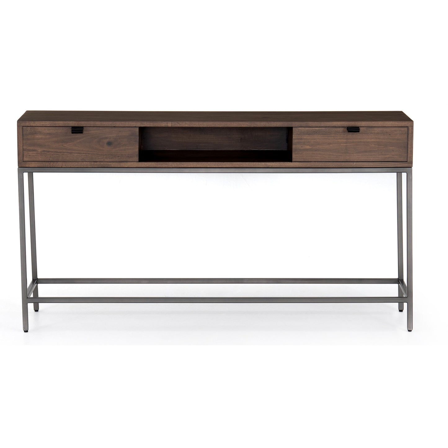 003 SI-1717027 | Additional Silo | Trey Console Table by Four Hands. Made from solid poplar, top grain leather, iron in a rustic style.