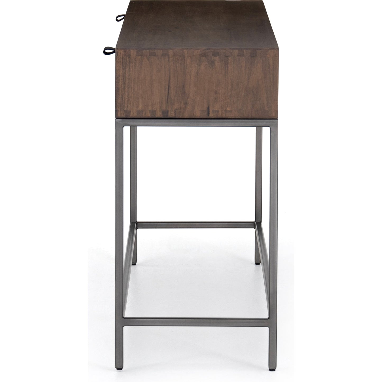 004 SI-1717027 | Additional Silo | Trey Console Table by Four Hands. Made from solid poplar, top grain leather, iron in a rustic style.