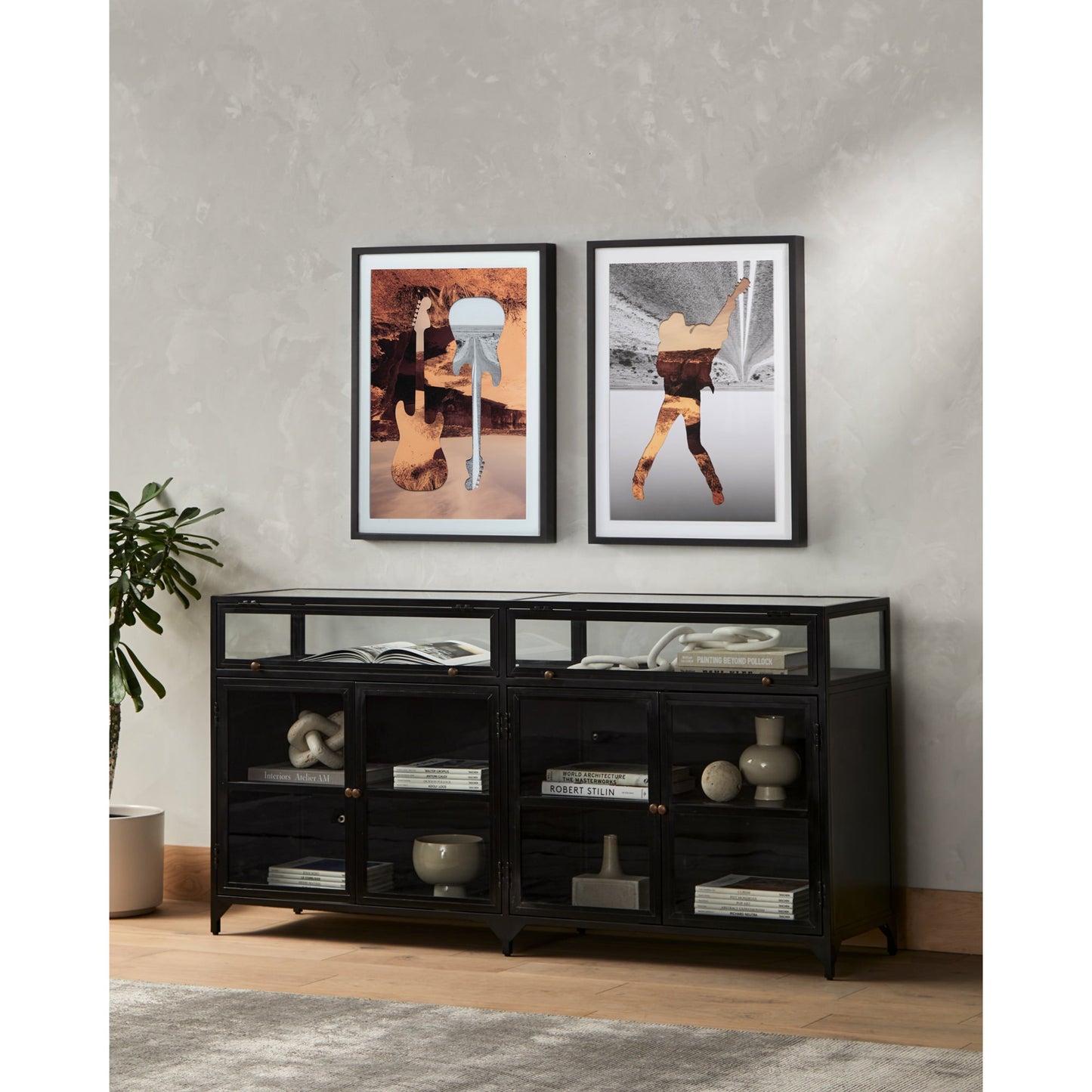 014 SI-1716668 | Lifestyle | Shadow Box Sideboard by Four Hands in black. Made from iron in a modern style.