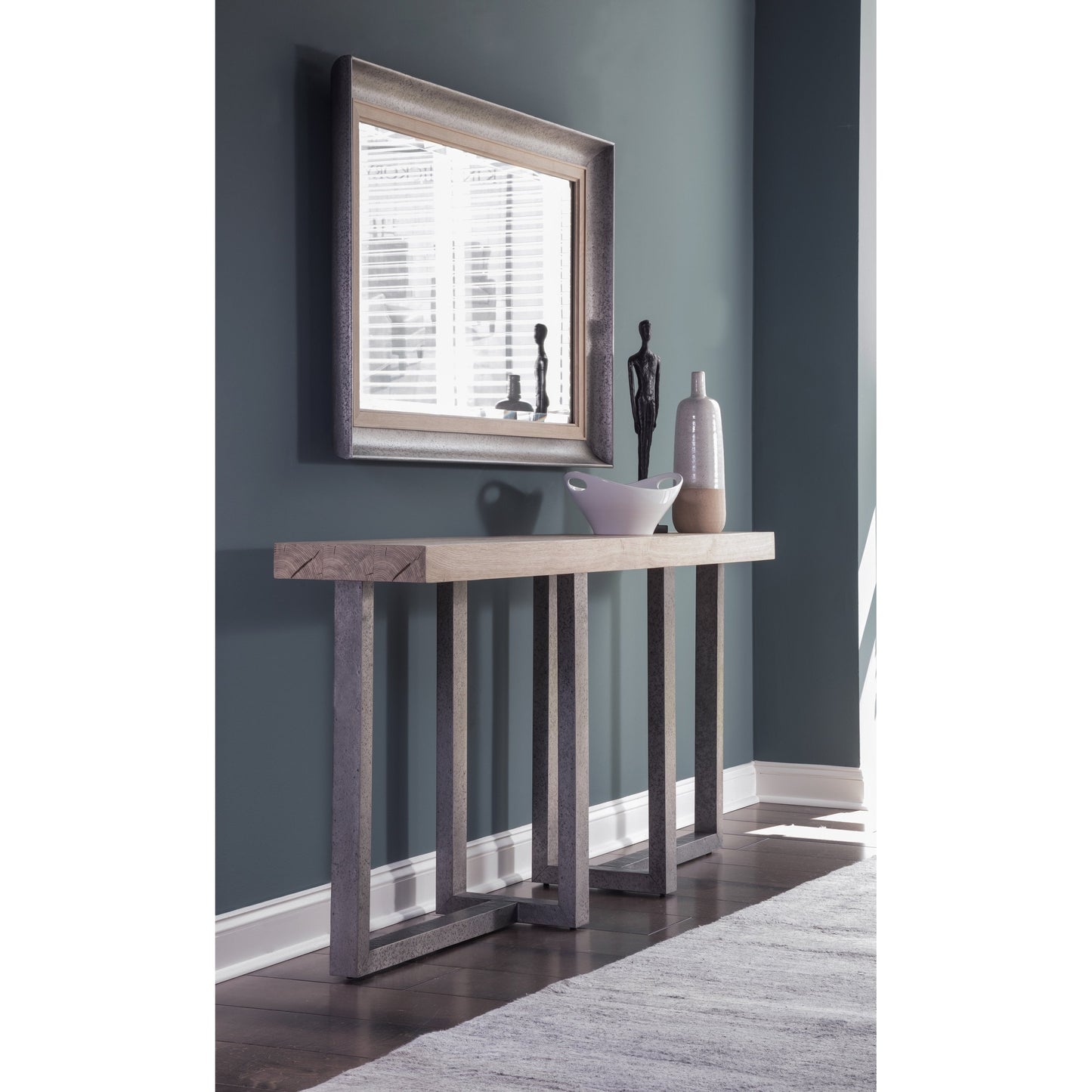 003 SI-1770637 | Lifestyle | Verite Long Console by Artistica Home in natural, antiqued gun metal. Made from unique in a modern style.